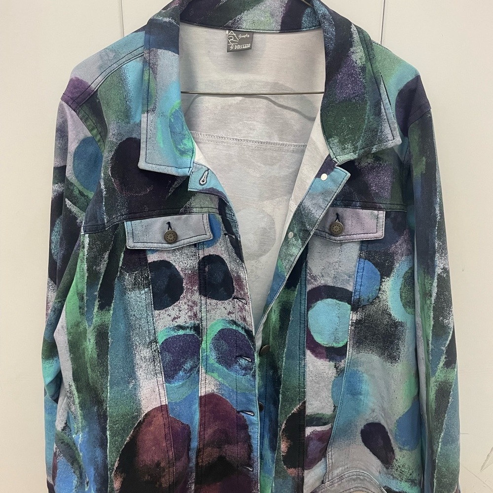 Jean Pierre Blue and Green Artistic Jean Jacket